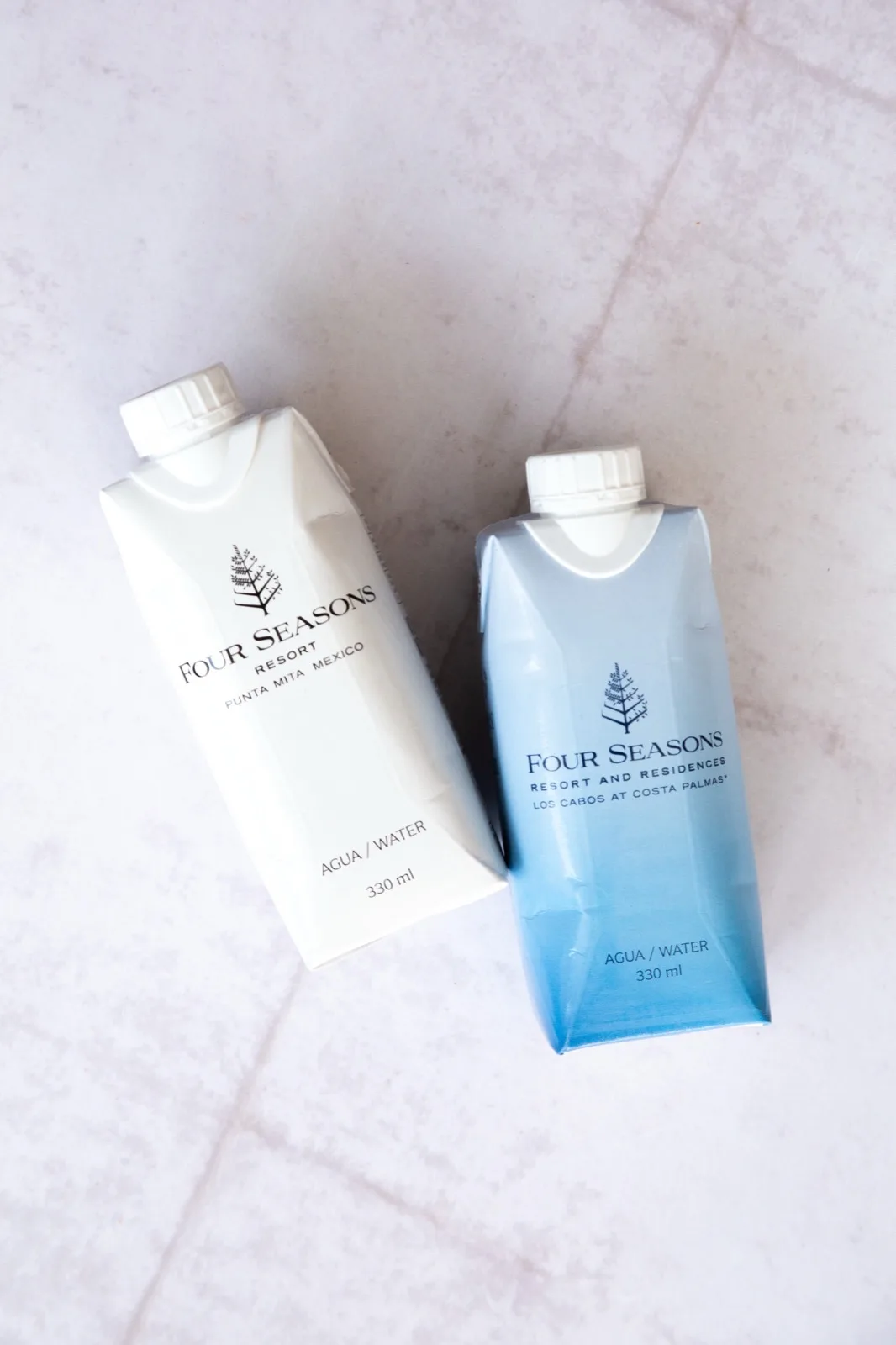 Envase de Water Matters impreso para Four Seasons · Punta Mita y Los Cabos